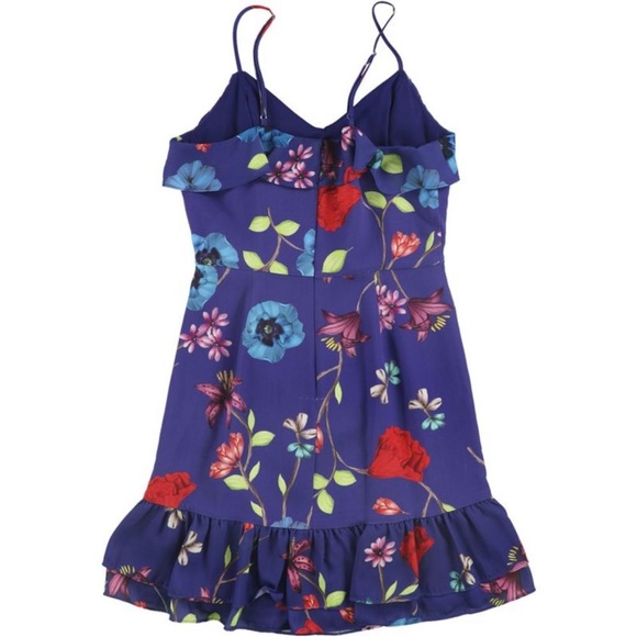 Parker Blue Holly Ruffle Floral Silk Viscose Dress In Valencia Eclipse NWT 16 - Picture 6 of 16